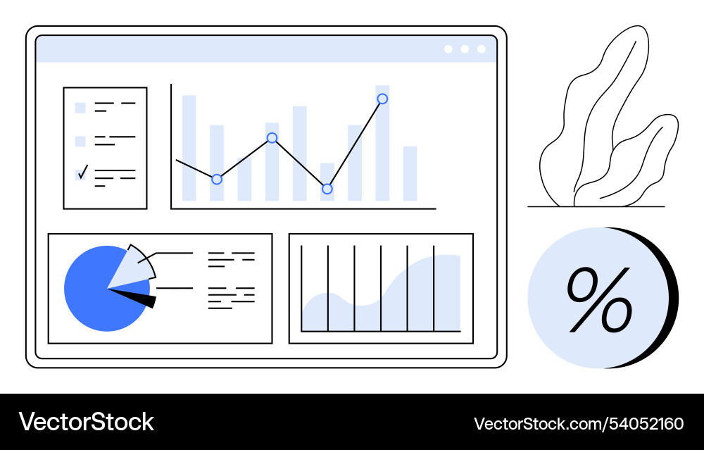 Analytics dashboard with various charts and graphs Vector Image