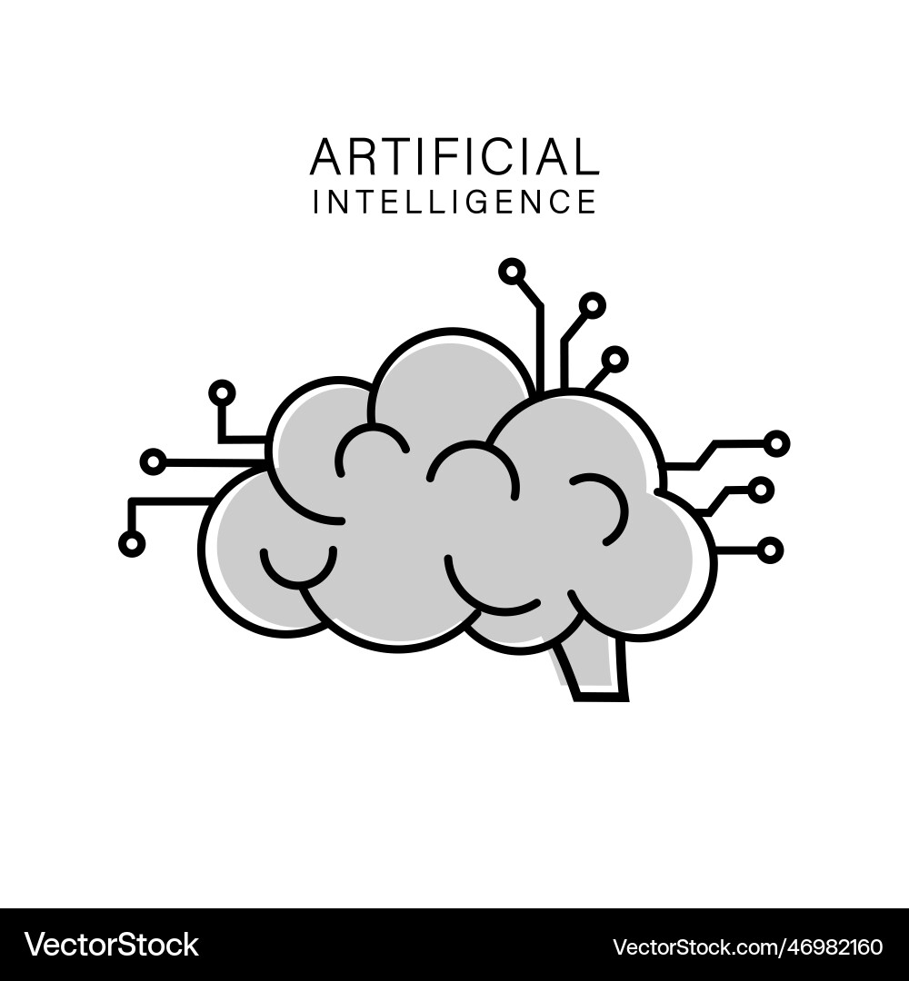 Artificial intelligence brain with microchip icon Artificial intelligence brain with microchip icon vector image