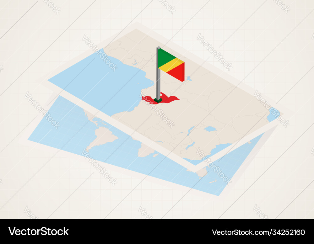 Congo selected on map with 3d flag vector image