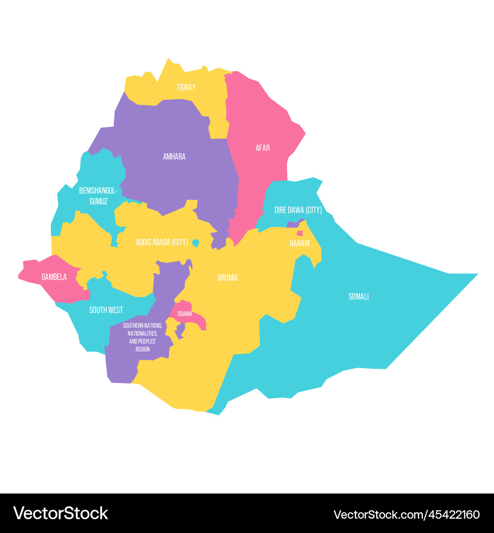 Ethiopia political map of administrative divisions Ethiopia political map of administrative divisions vector image