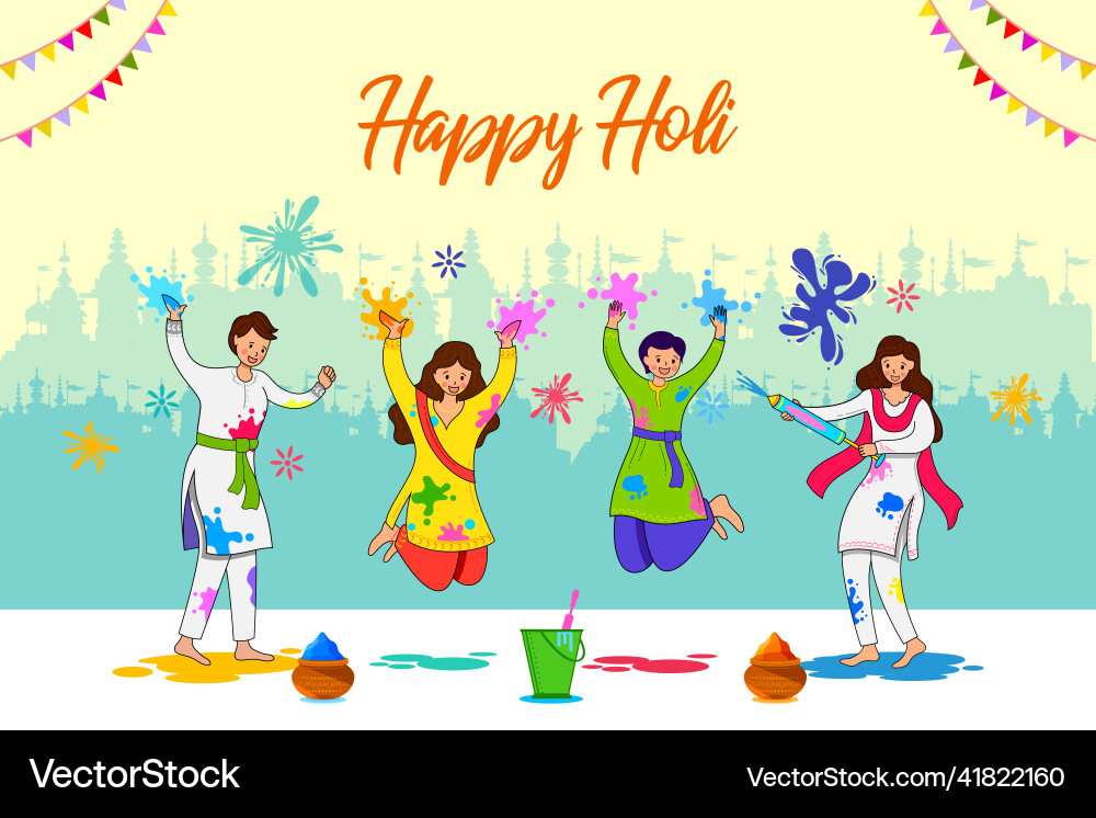 Happy holi background card design for color vector image