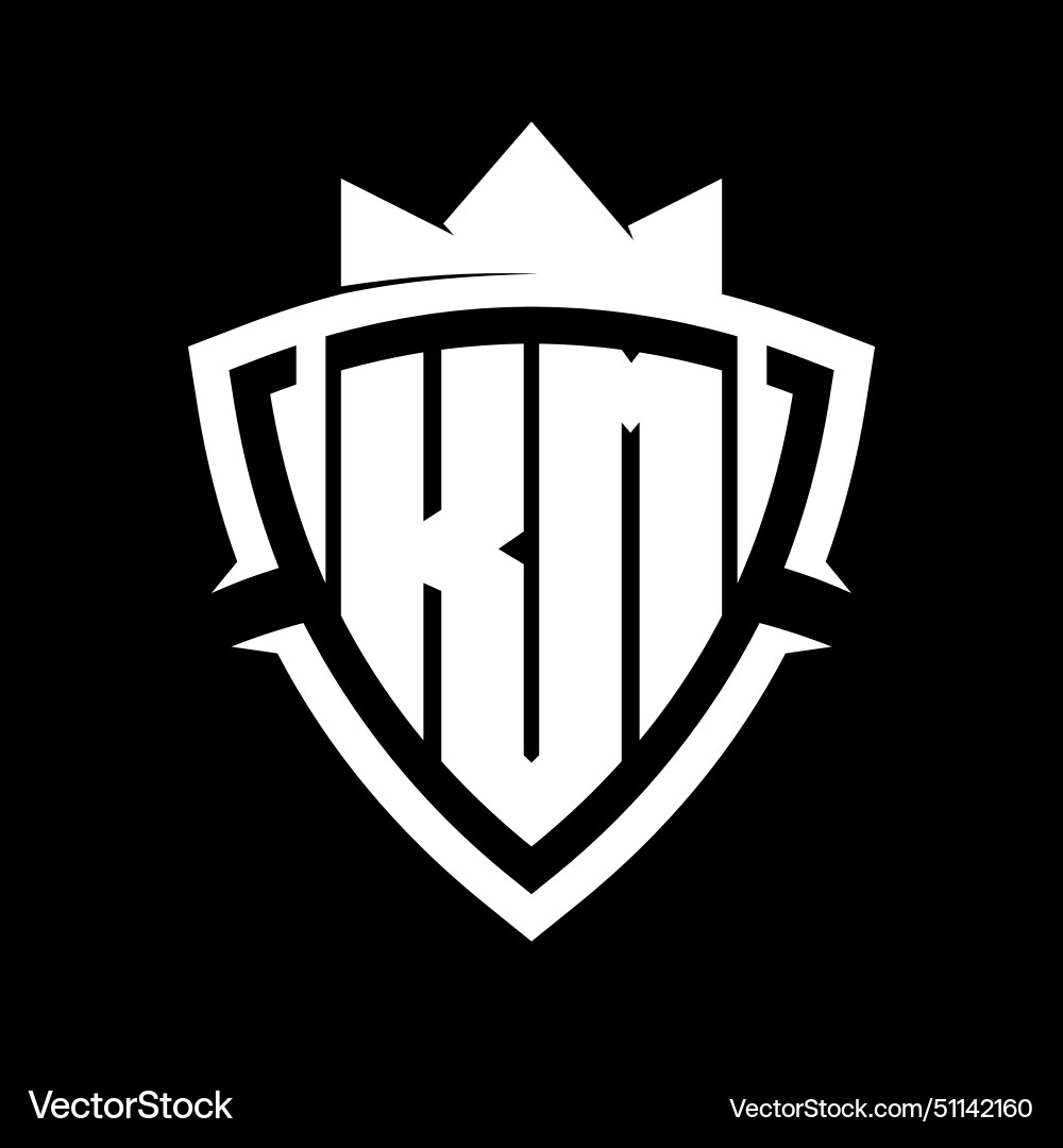 Km letter monogram with triangle curve shield Vector Image