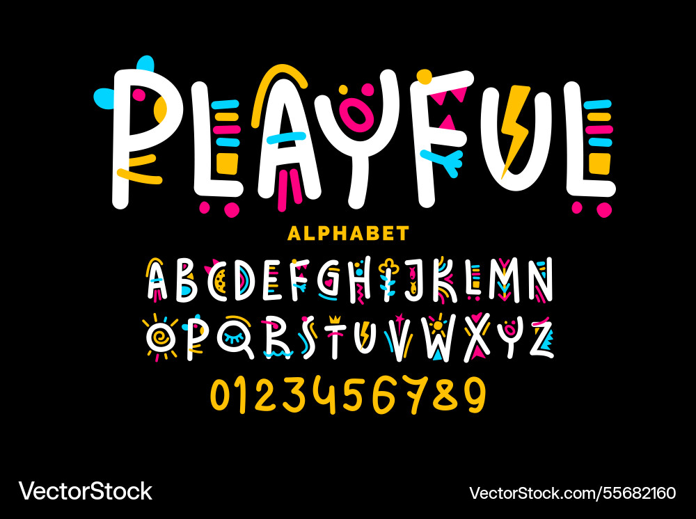 Playful style Schriftart Design kindisch alphabet Playful style Schriftart Design kindisch alphabet vektorbild