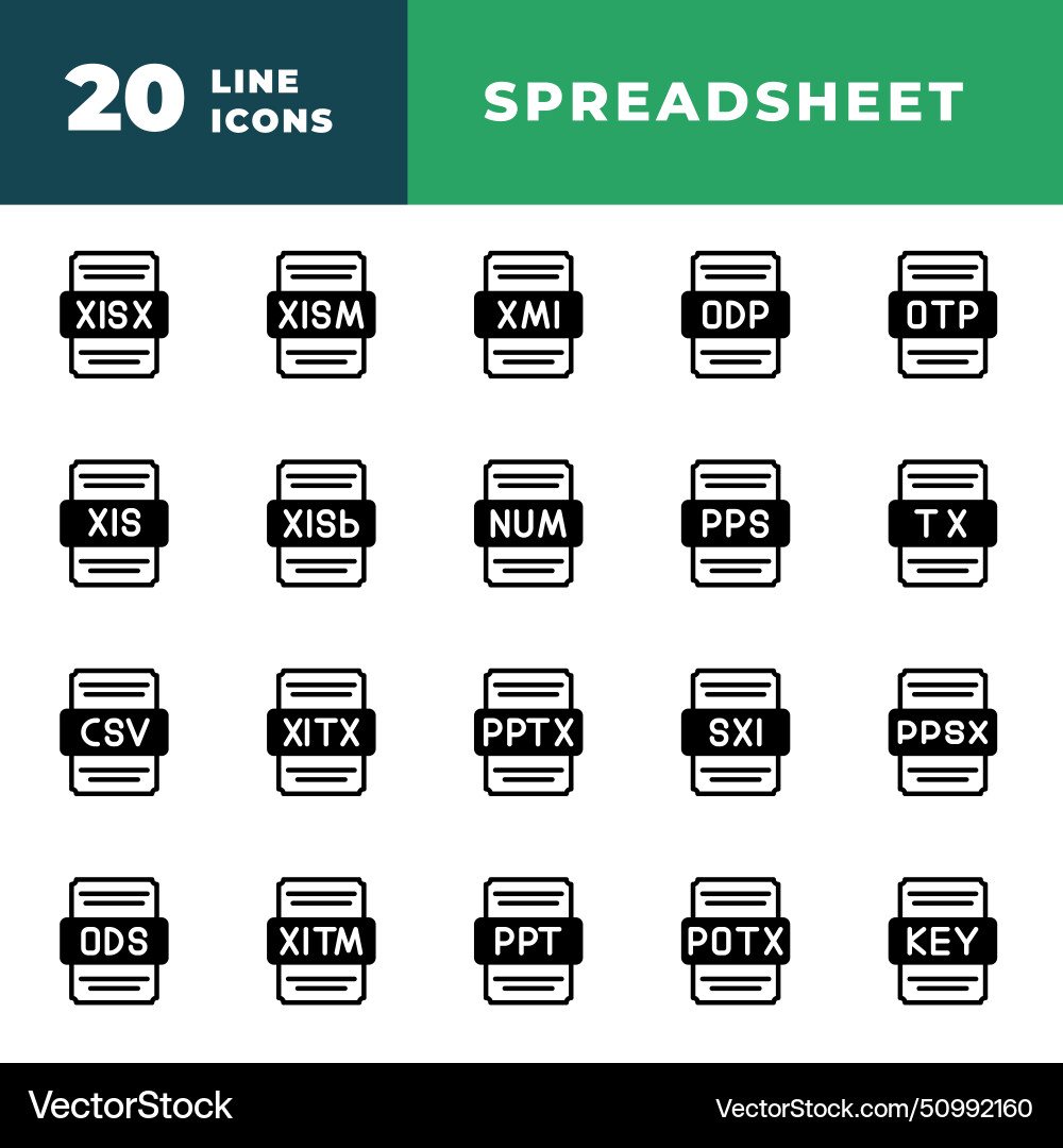 Set file type spreadsheet icon document Set file type spreadsheet icon document vector image