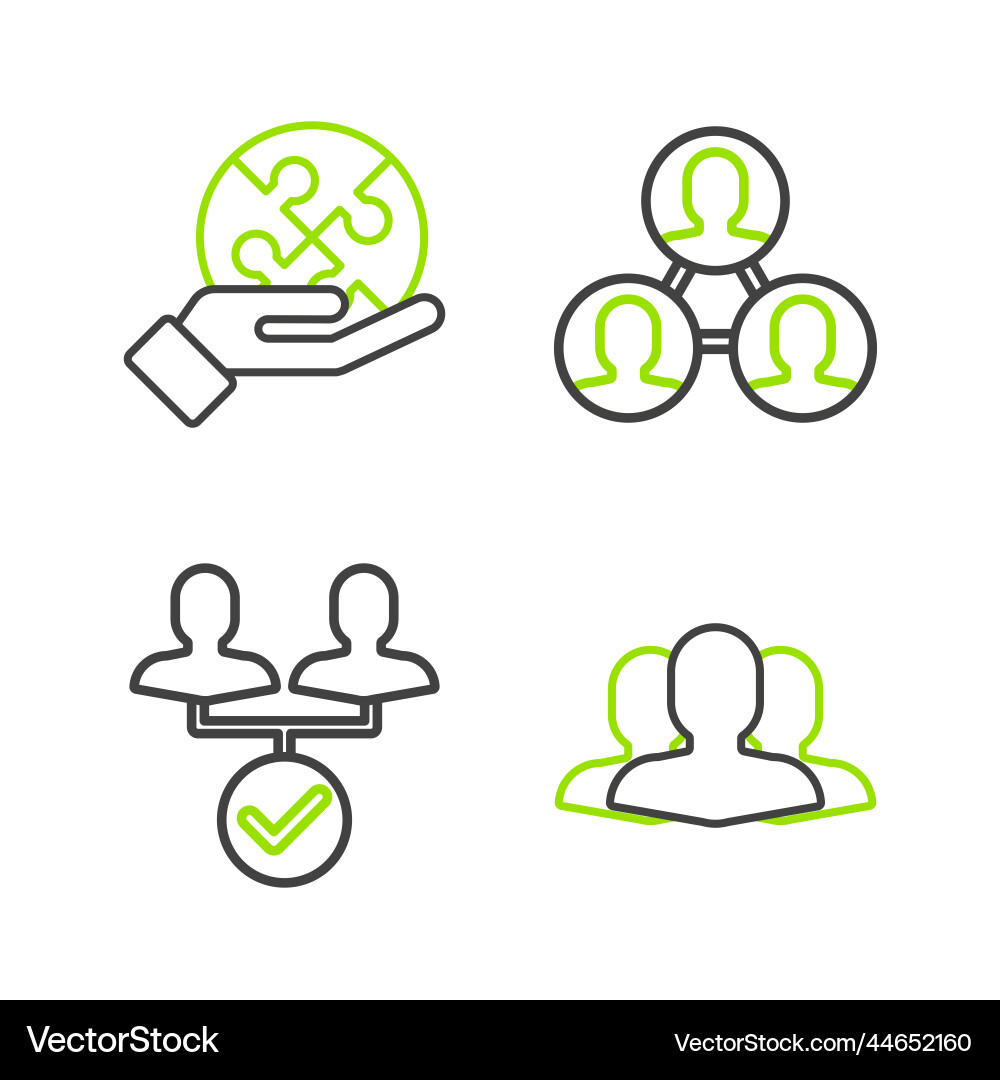 Set line users group project team base and piece Set line users group project team base and piece vector image