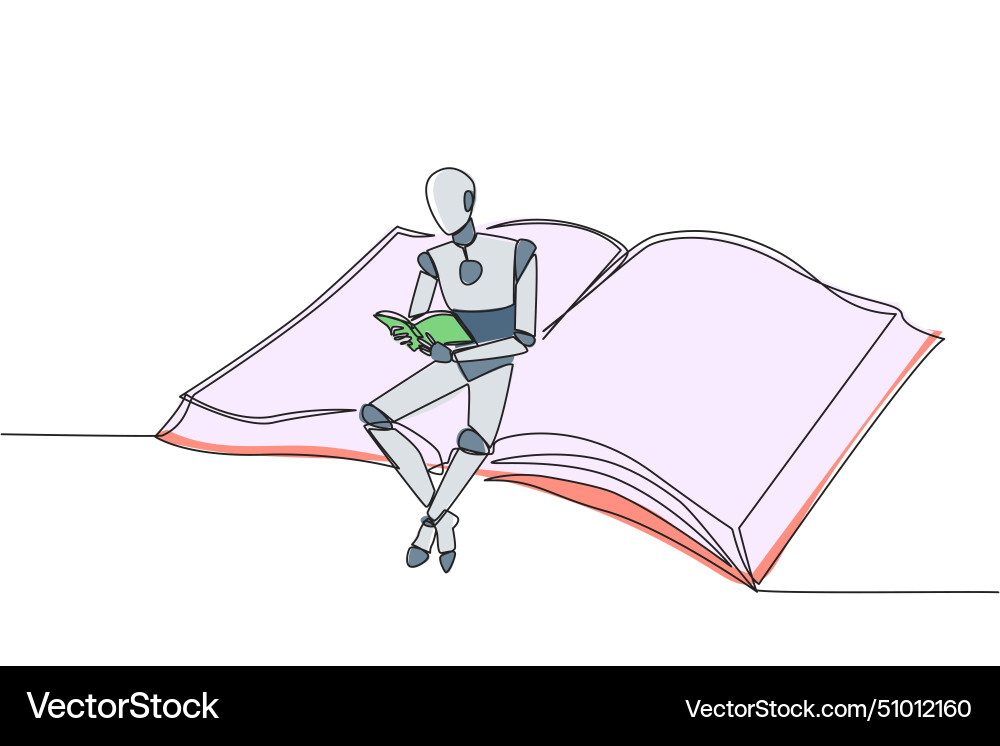Single continuous line drawing smart robot vector image