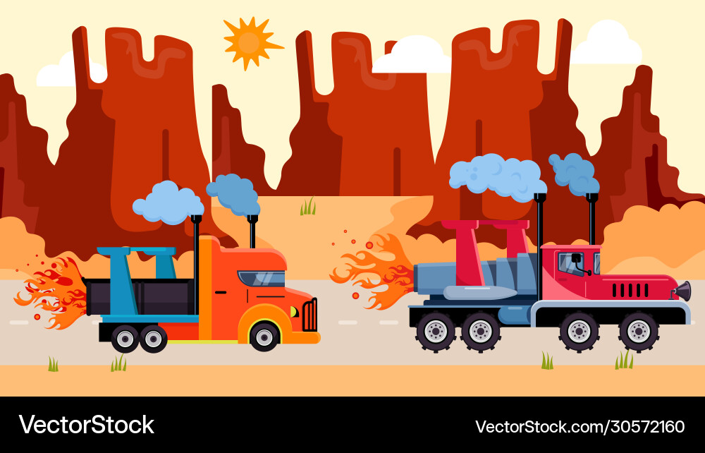 Wagon truck with rocket drive ride desert big Wagon truck with rocket drive ride desert big vector image