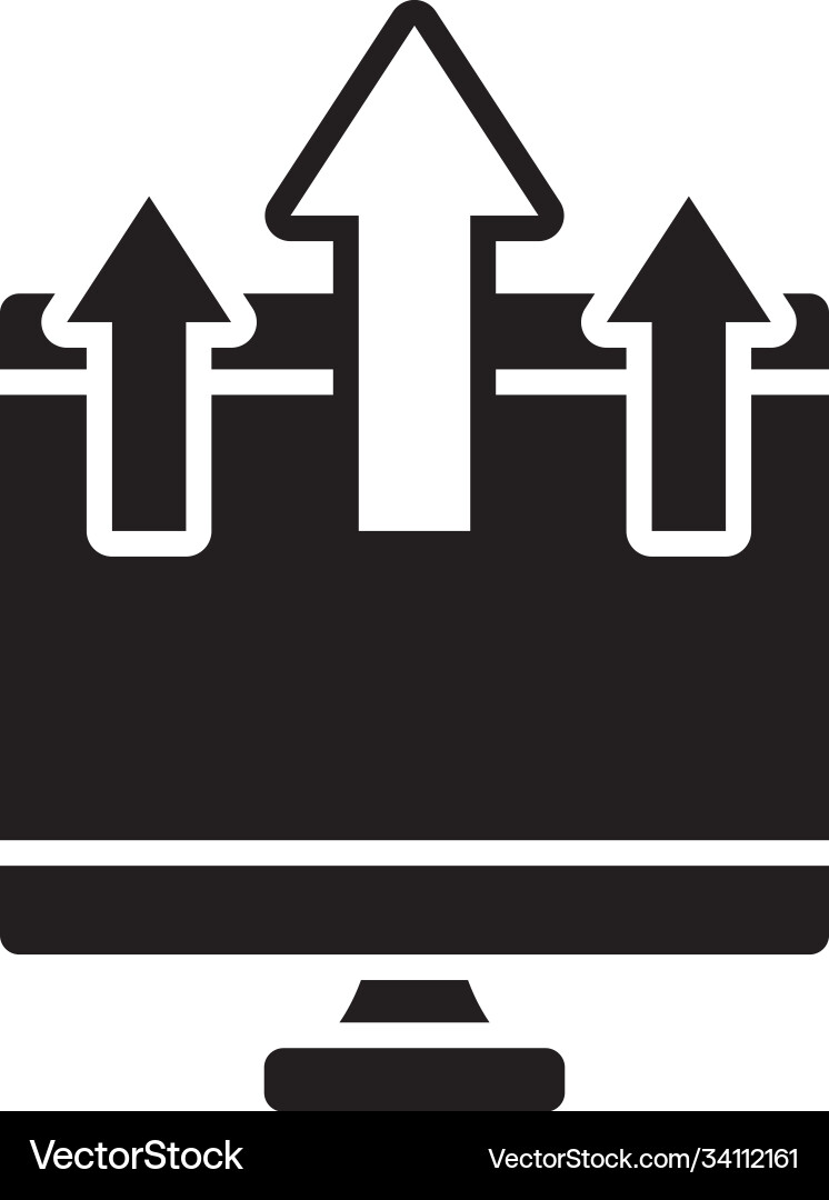 Computer with upload arrows silhouette style vector image