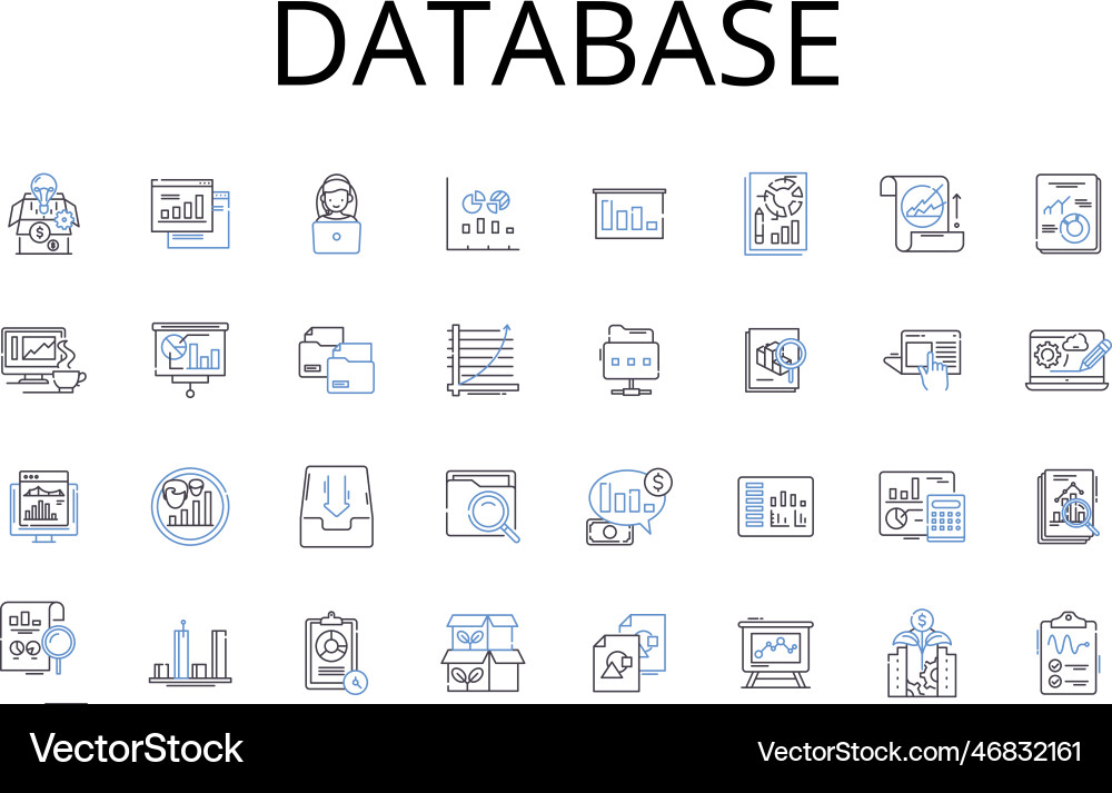 Database line icons collection data storage Database line icons collection data storage vector image