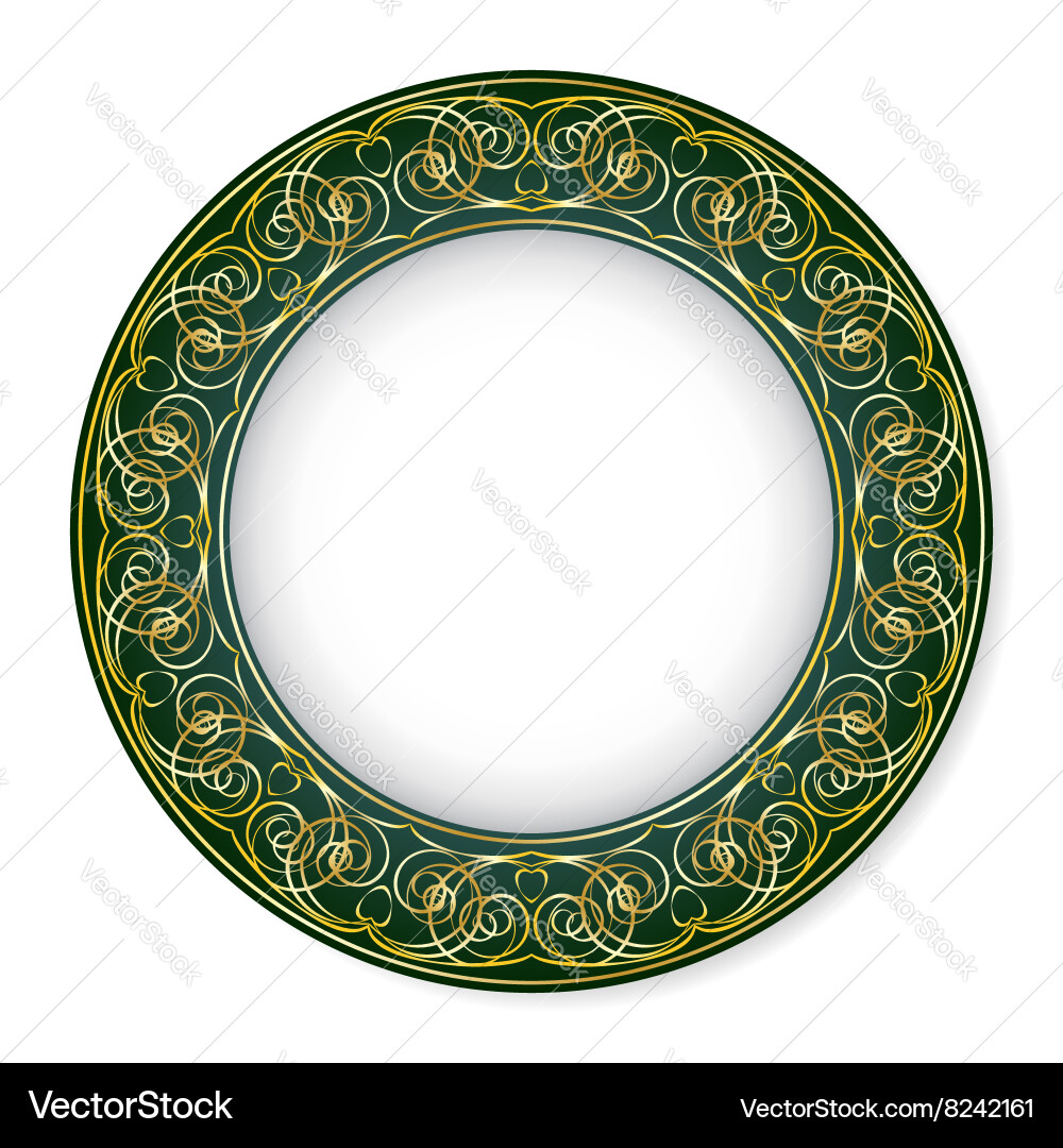 Frame with gold pattern on a green background vector image