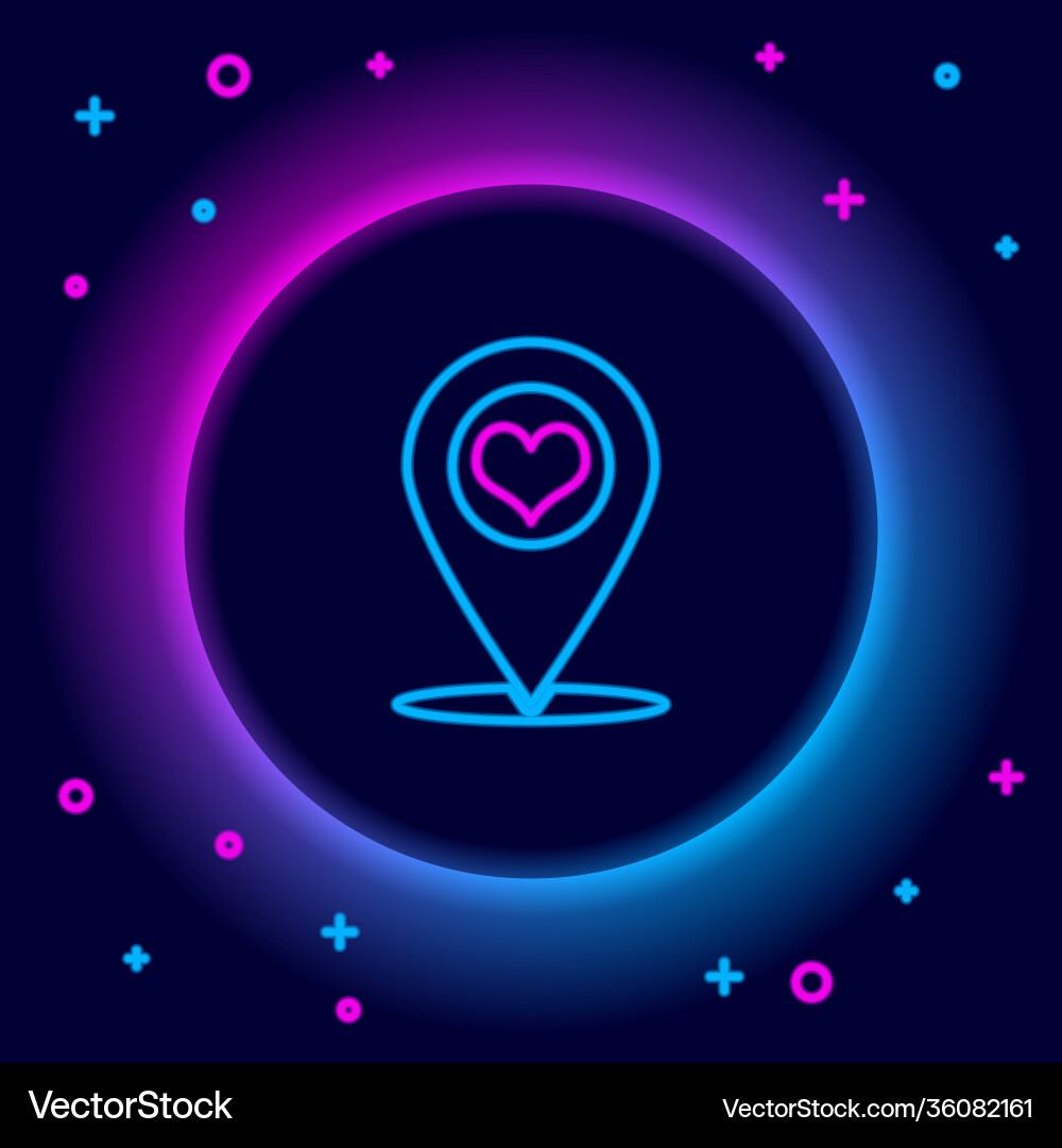 Glowing neon line map pointer with heart icon Glowing neon line map pointer with heart icon vector image