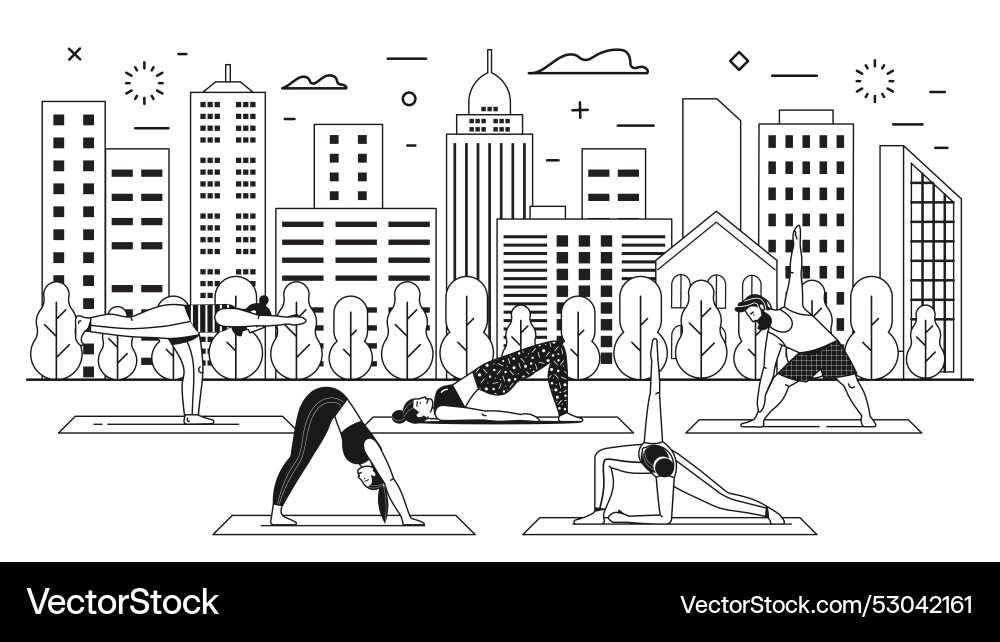 Menschen praktizieren Yoga im Freiluft-Stadtpark Menschen praktizieren Yoga im Freiluft-Stadtpark vektorbild