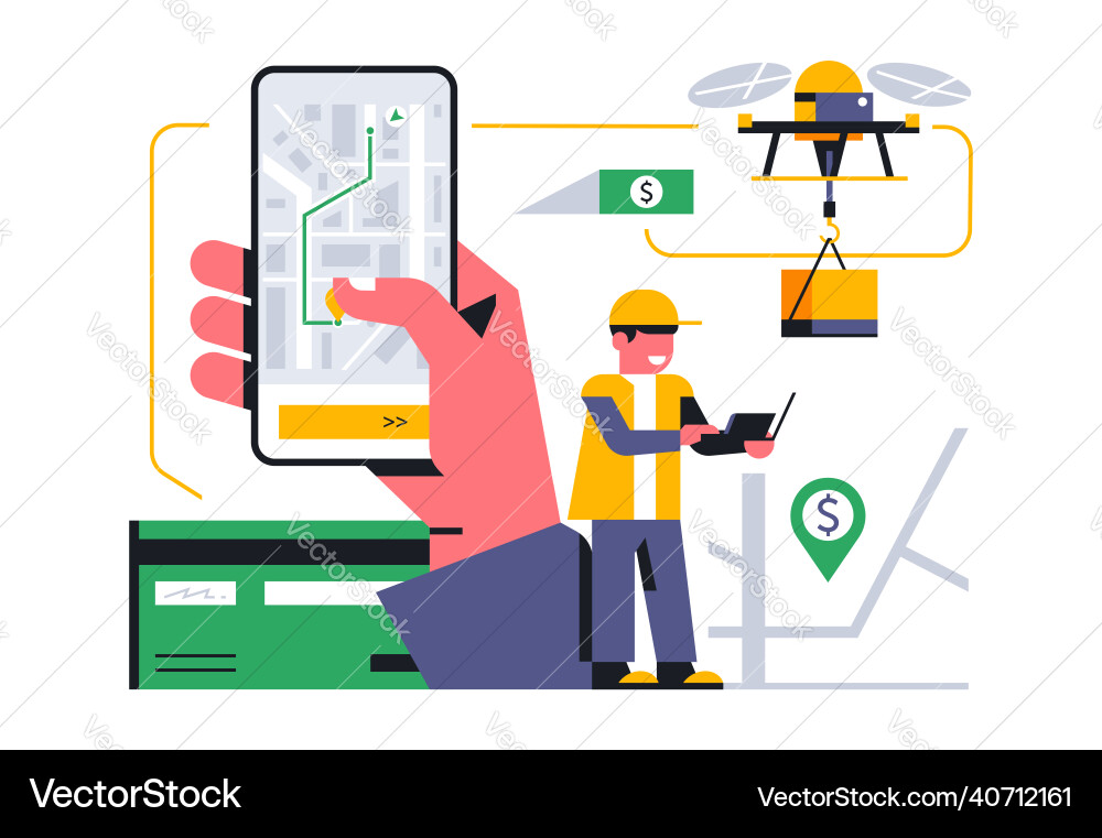 Online home delivery service a drone delivering Online home delivery service a drone delivering vector image