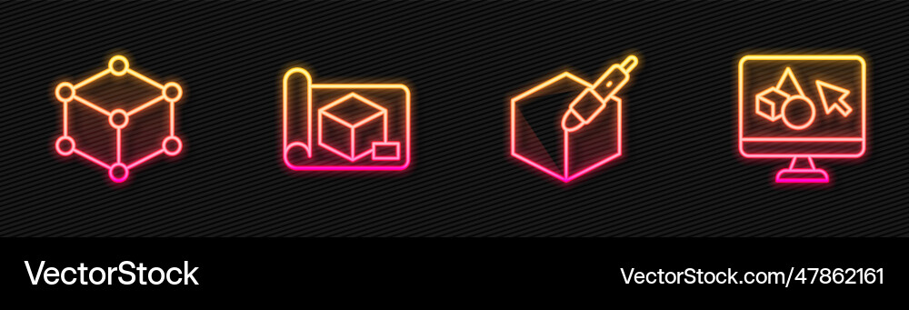 Set line 3d pen tool isometric cube graphing Set line 3d pen tool isometric cube graphing vector image