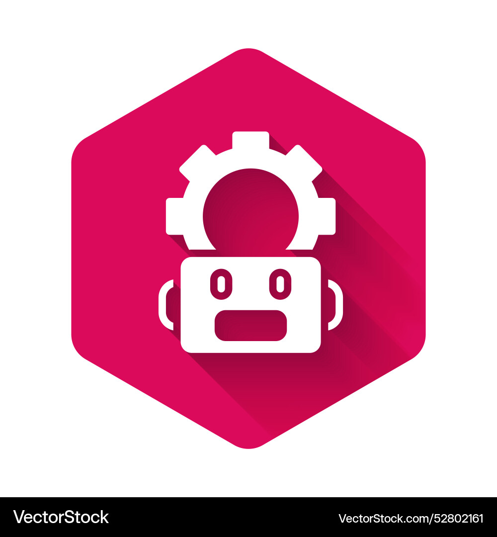 White robot setting icon isolated with long White robot setting icon isolated with long vector image
