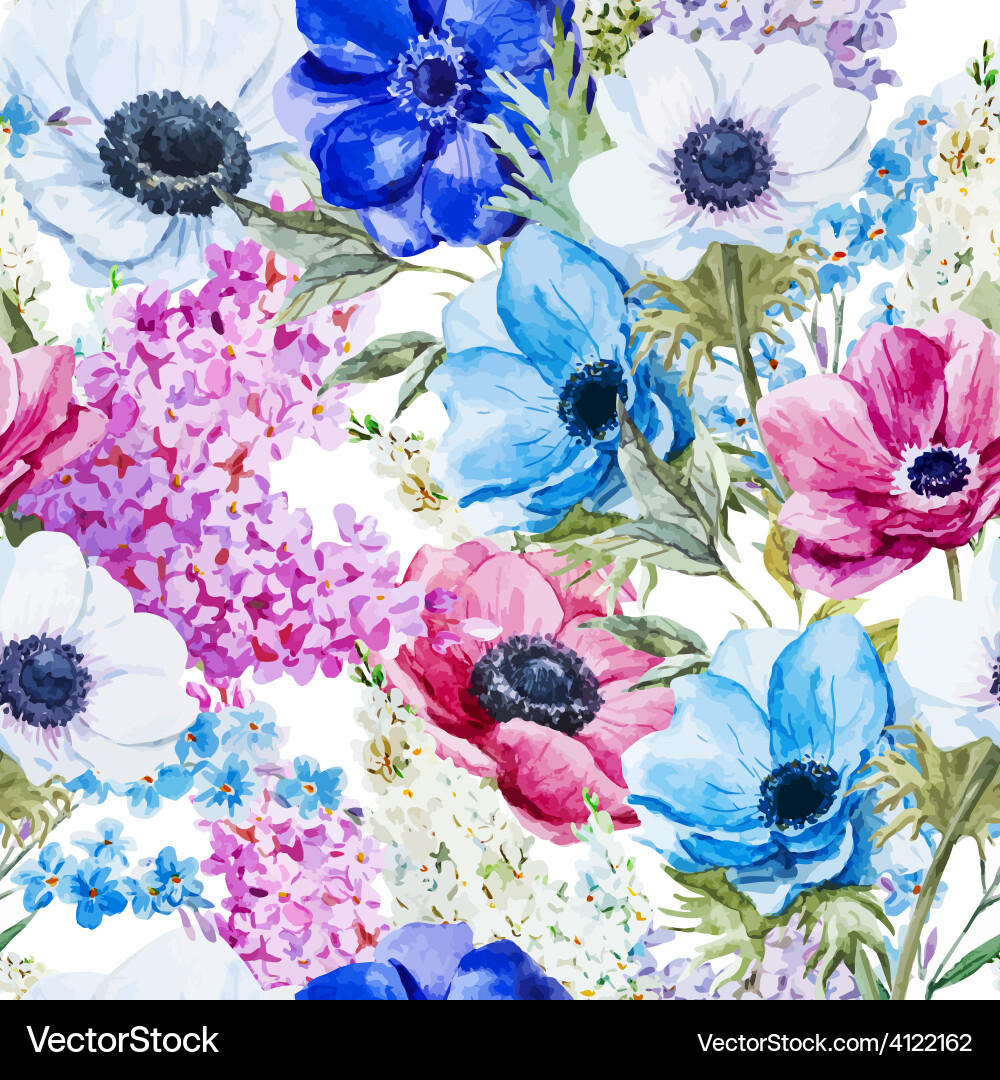 Anemones flowers pattern Royalty Free Vector Image
