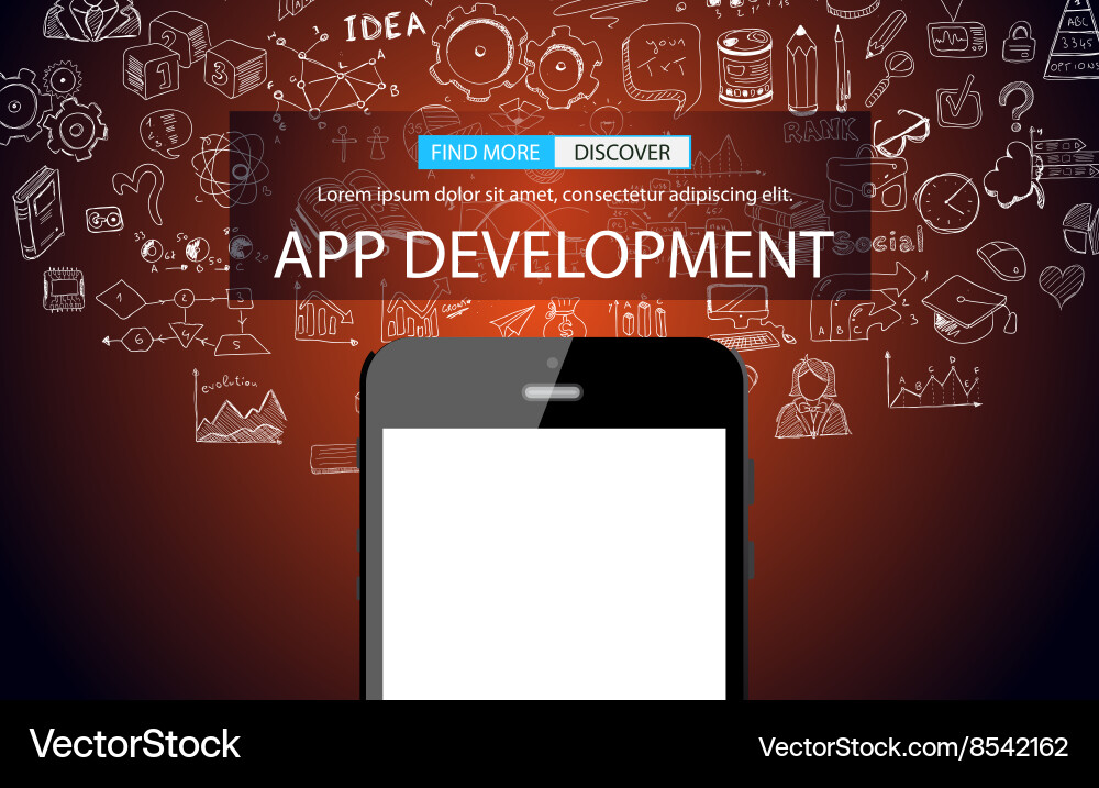 App development concept background with doodle vector image