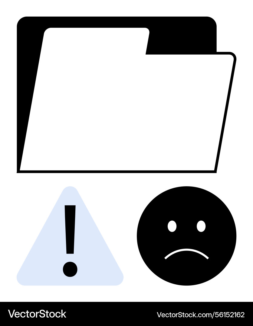 File folder error with warning sign and sad face Vector Image