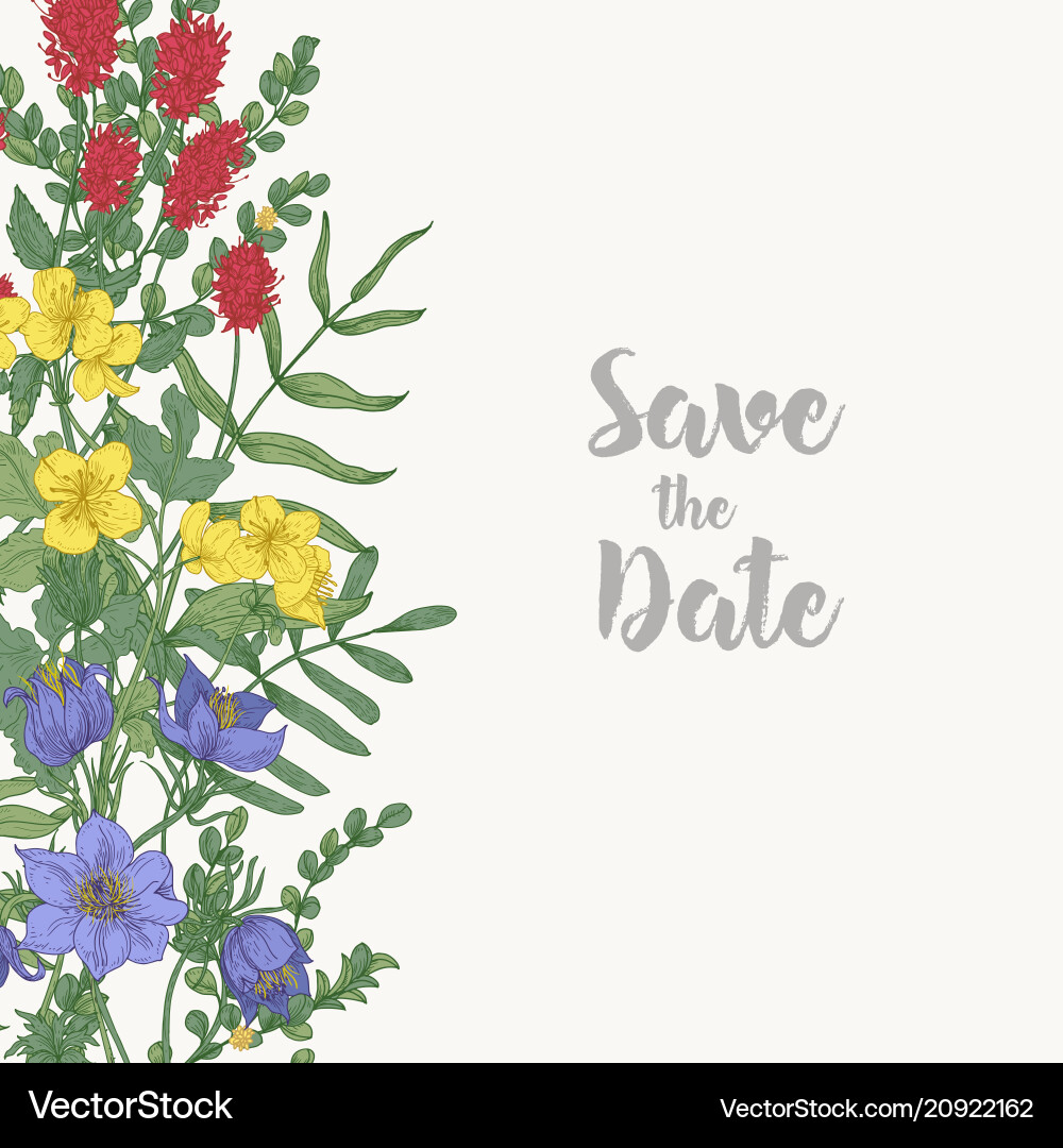 Floral square save the date card template Floral square save the date card template vector image