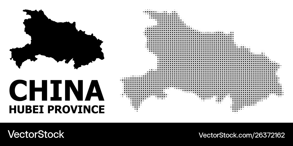 Halftone mosaic and solid map hubei vector image