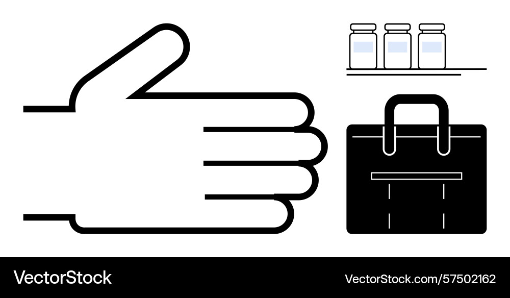 Hand gesture with briefcase and vials representing Vector Image