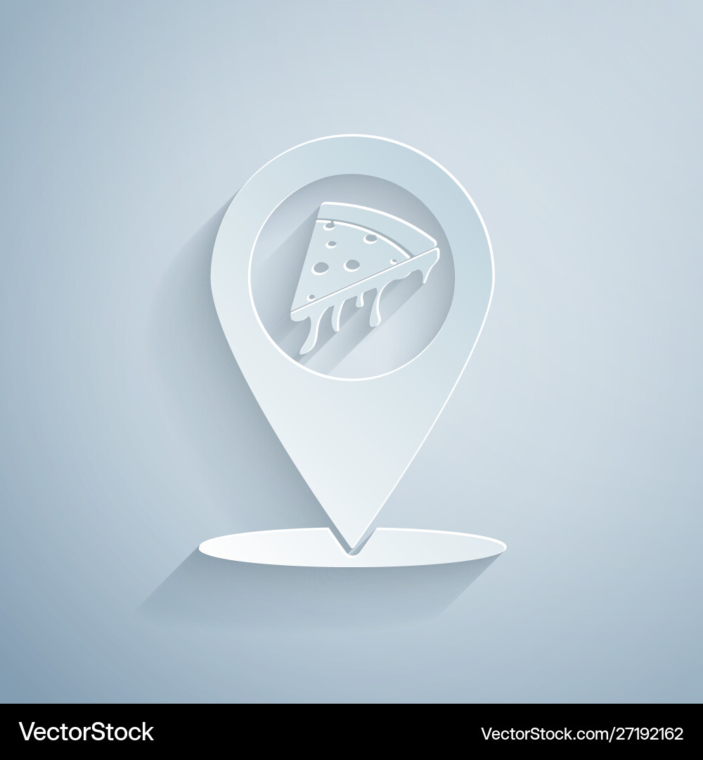 Paper cut map pointer with fast food slice pizza Vector Image
