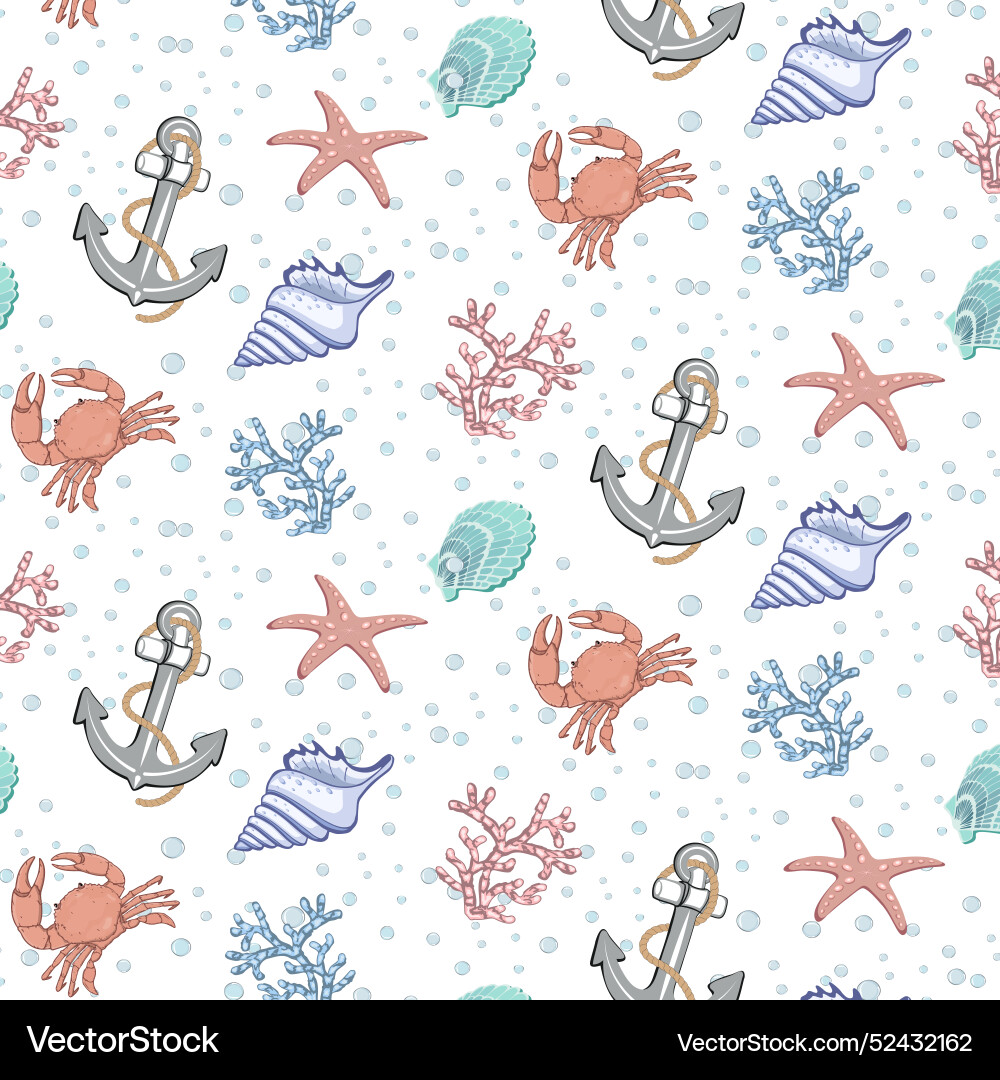 Pattern with anchor and shells Pattern with anchor and shells vector image