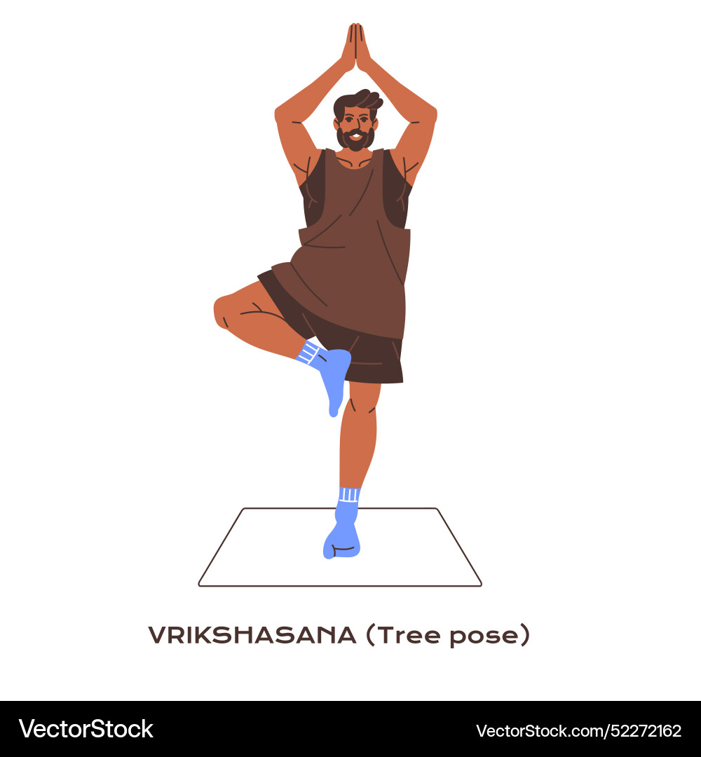 Tutorial of vrikshasana athlete practices balance Vector Image