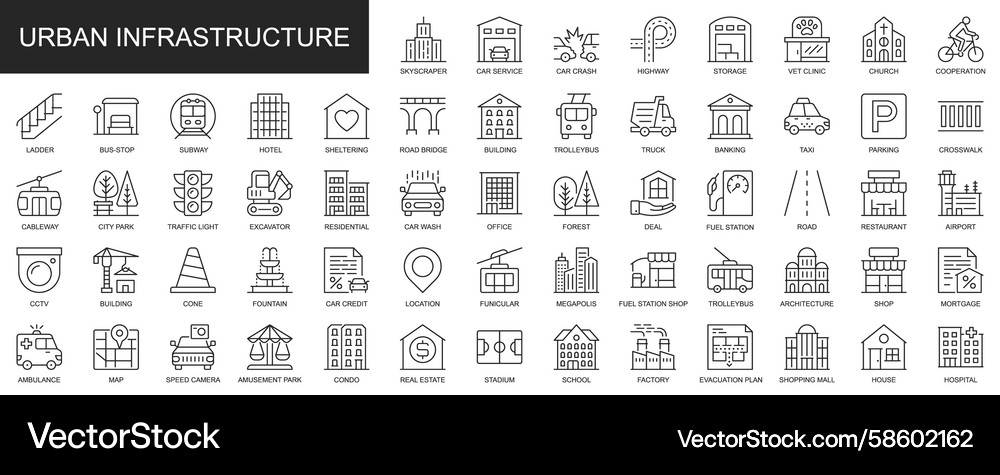 Urban infrastructure web icons set in thin line Vector Image