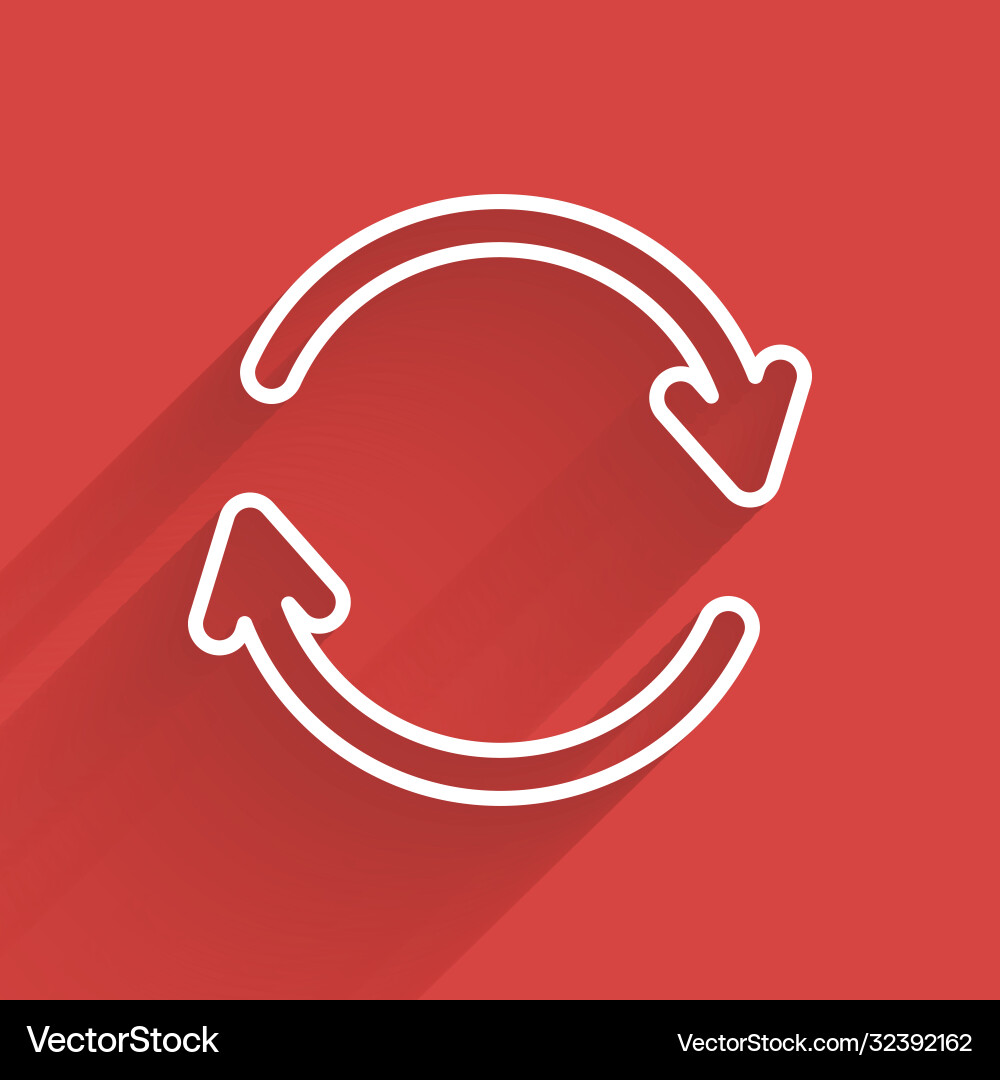 White line refresh icon isolated with long shadow Vector Image