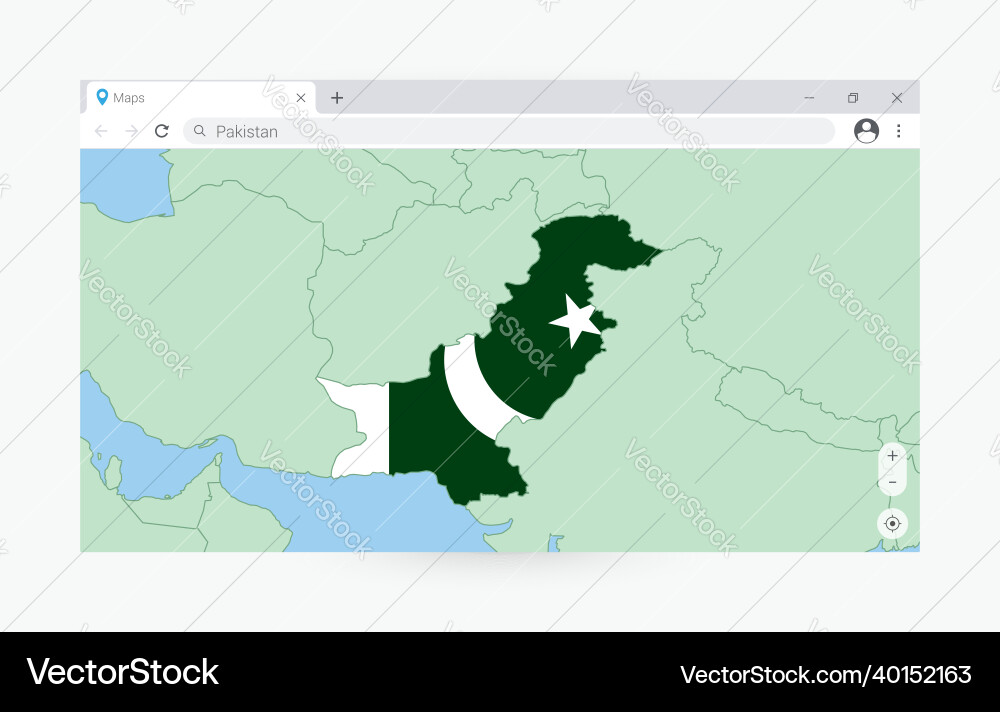 Browser window with map of pakistan searching Vector Image