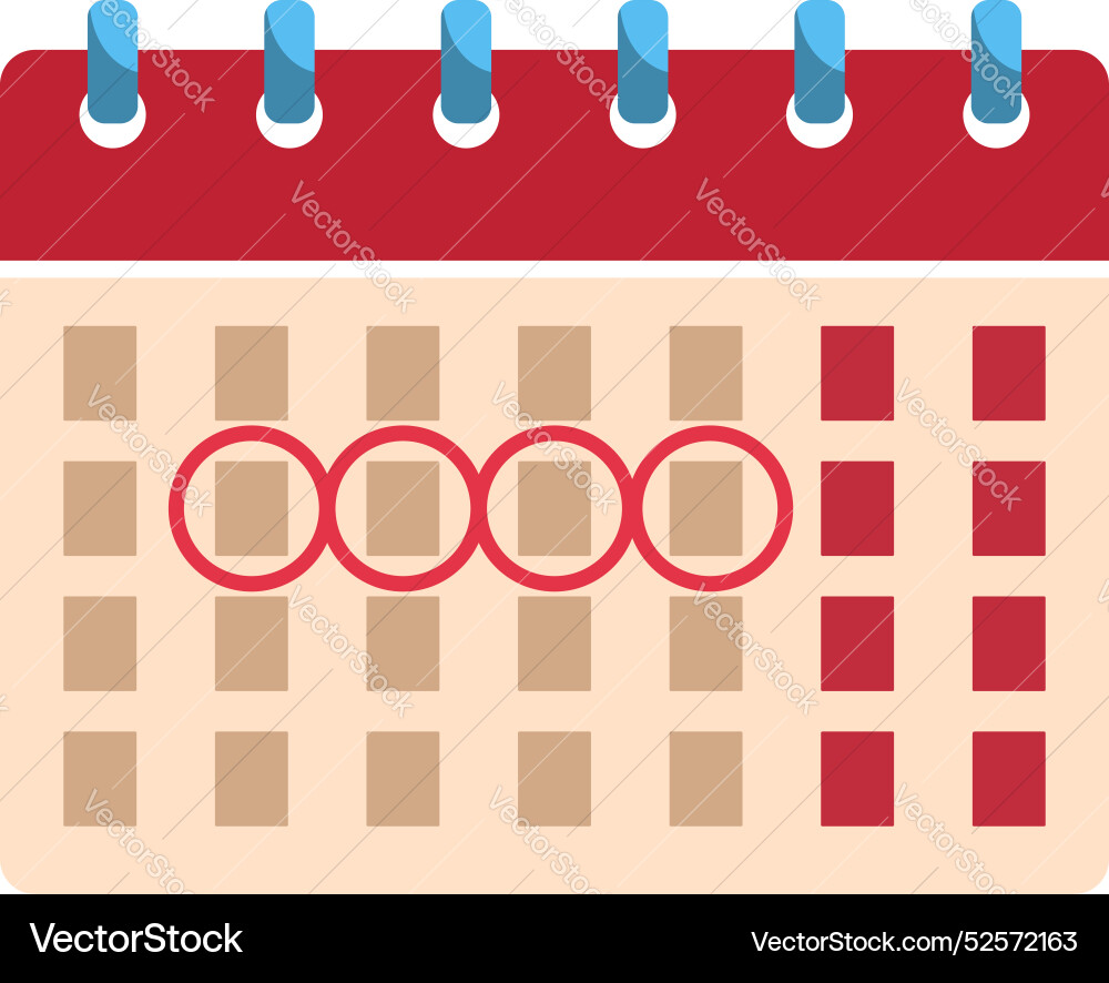 Calendar showing menstrual cycle with red circles Calendar showing menstrual cycle with red circles vector image