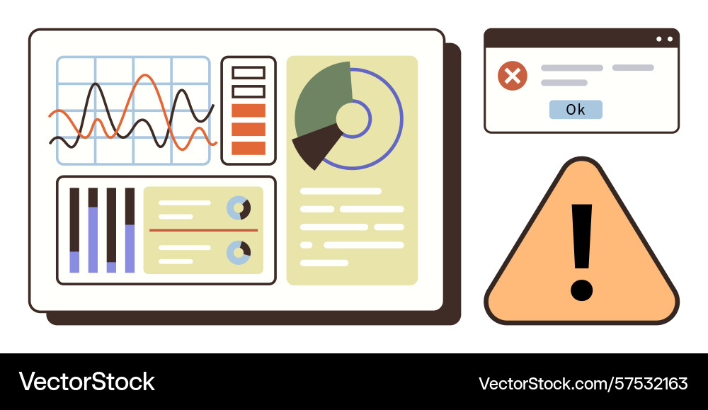 Data dashboard with error message and warning vector image