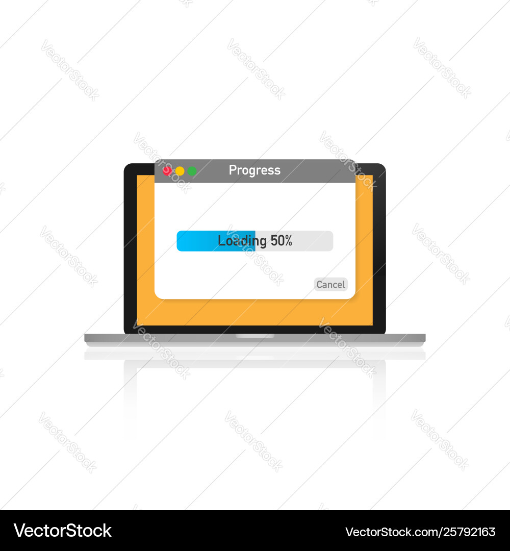 Datenfenster mit Fortschrittsleiste auf Laptop laden Datenfenster mit Fortschrittsleiste auf Laptop laden vektorbild
