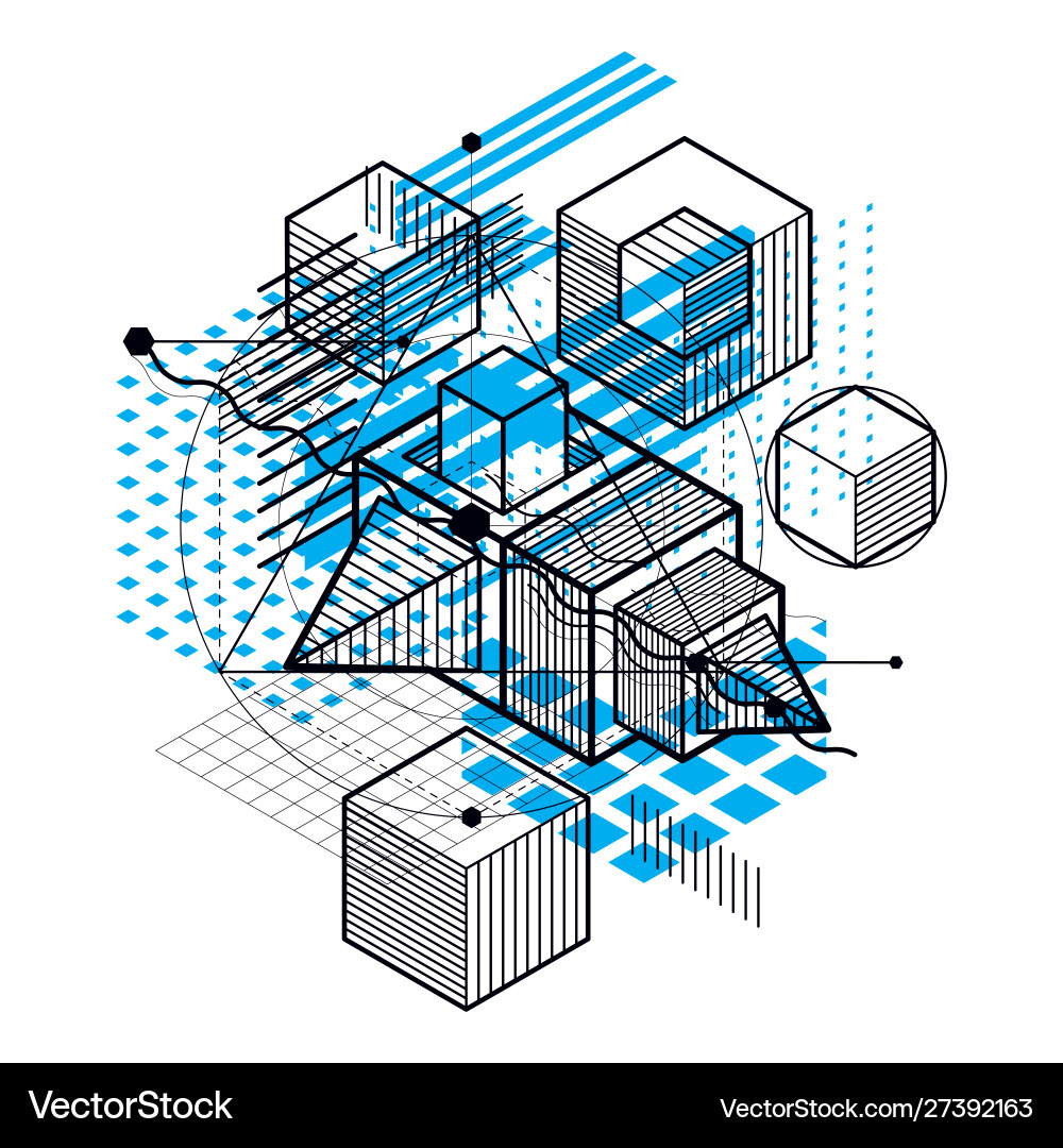 Isometric abstraction with lines and different Isometric abstraction with lines and different vector image