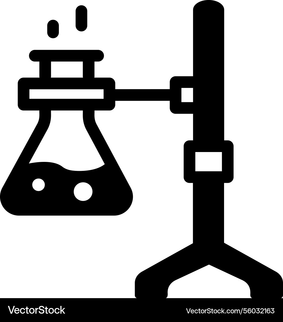 Laboratory retort stand with a flask line style vector image