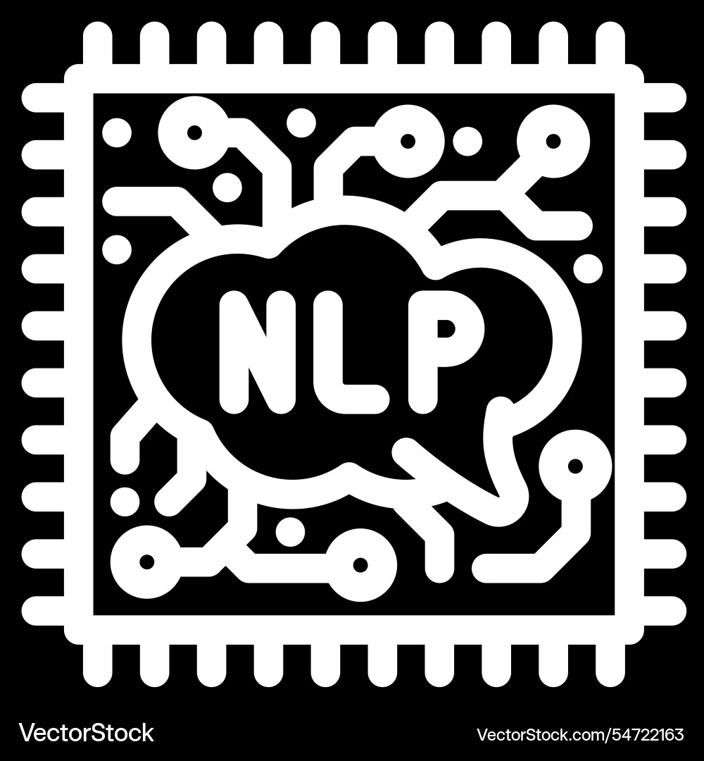 Language processor chip nlp glyph icon Language processor chip nlp glyph icon vector image