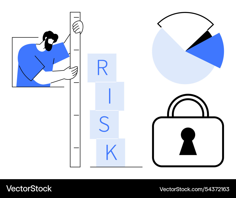 Man measuring risk with ruler and stacked blocks Man measuring risk with ruler and stacked blocks vector image