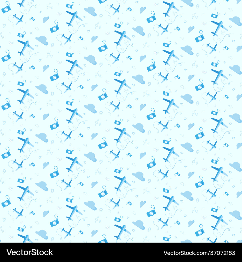 Seamless pattern with airplanes and cameras vector image