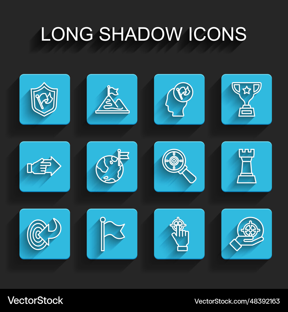 Set line target flag shield with planet Set line target flag shield with planet vector image