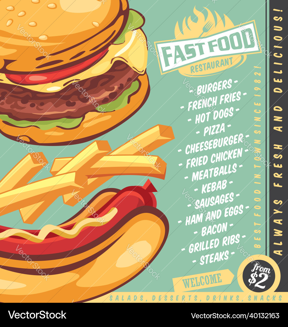 Snack bar menu design mock up Royalty Free Vector Image