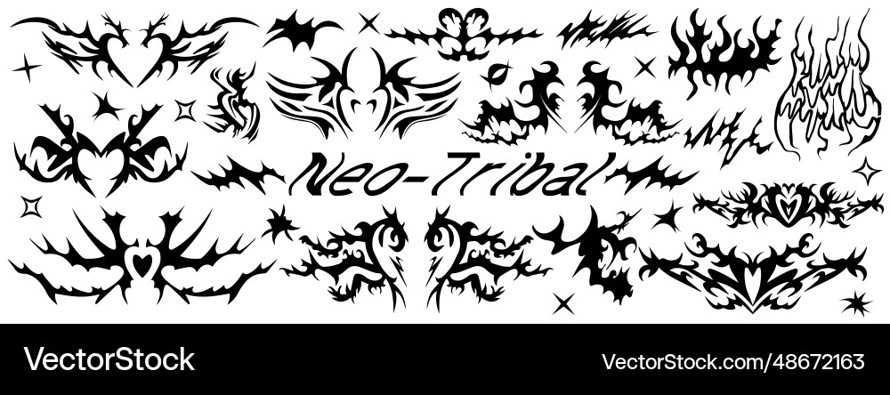 Y2k neo tribal shapes set abstract ethnic Y2k neo tribal shapes set abstract ethnic vector image