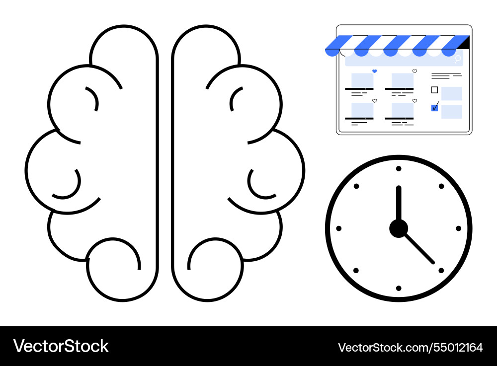 Brain with a clock and webpage Brain with a clock and webpage vector image