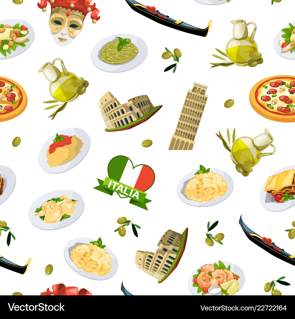 Cartoon italian cuisine elements pattern Cartoon italian cuisine elements pattern vector image