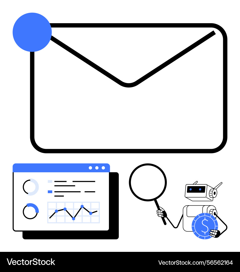 Email notification with analytics magnifying Email notification with analytics magnifying vector image