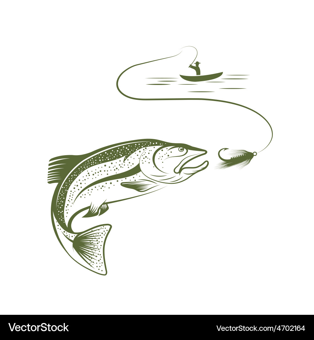 Fisherman with Salmon in Boat Vector Image