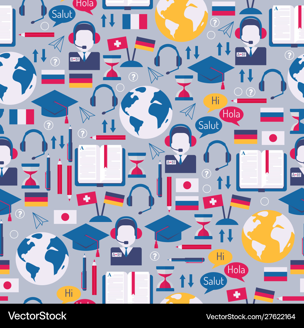Language learning symbols in seamless pattern Language learning symbols in seamless pattern vector image