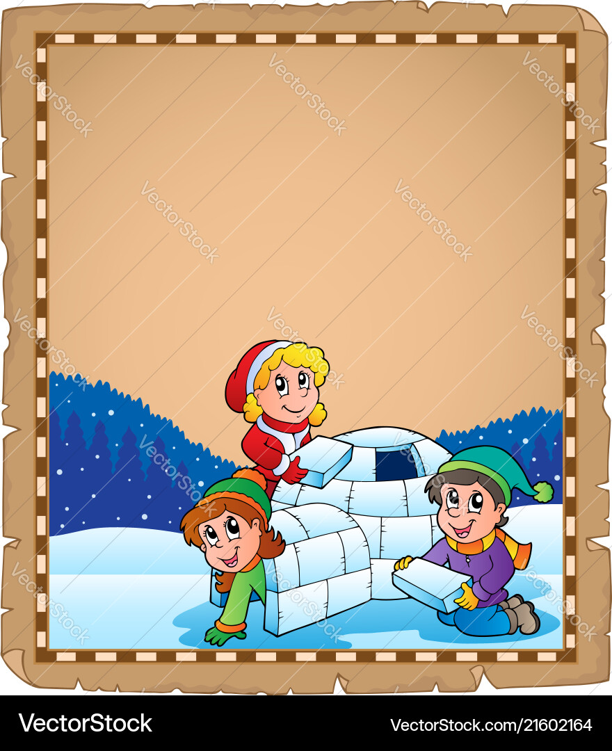 Parchment mit Kindern und igloo Parchment mit Kindern und igloo vektorbild