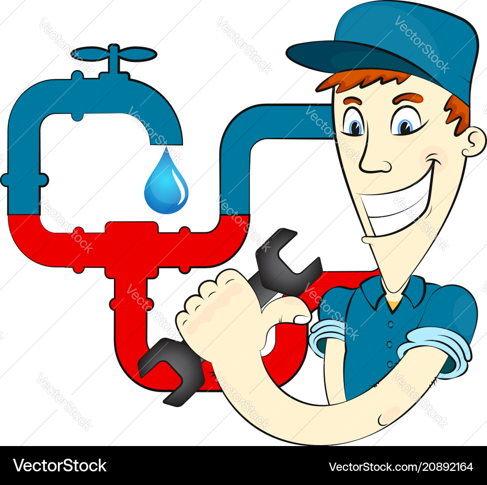Plumber with Water Pipes Vector Image