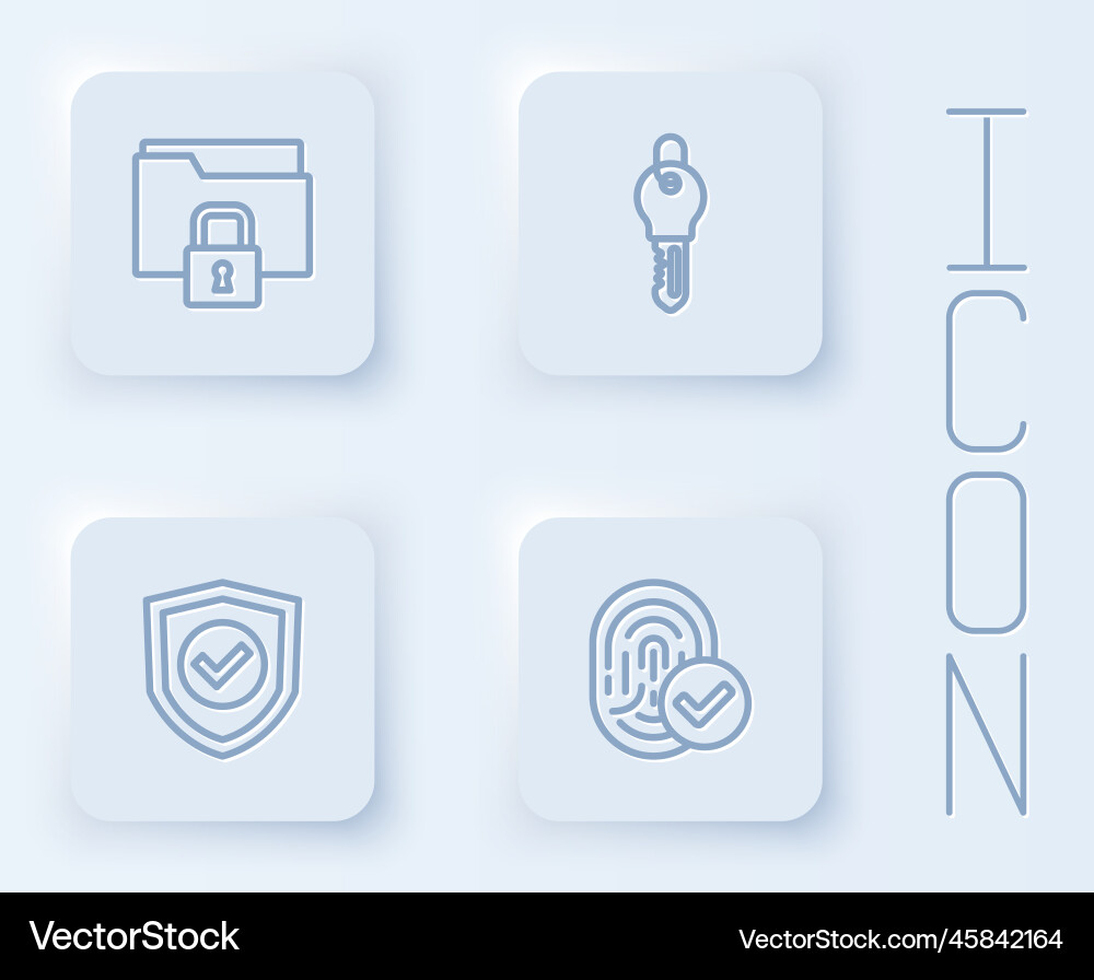 Set line folder and lock key shield with check Set line folder and lock key shield with check vector image